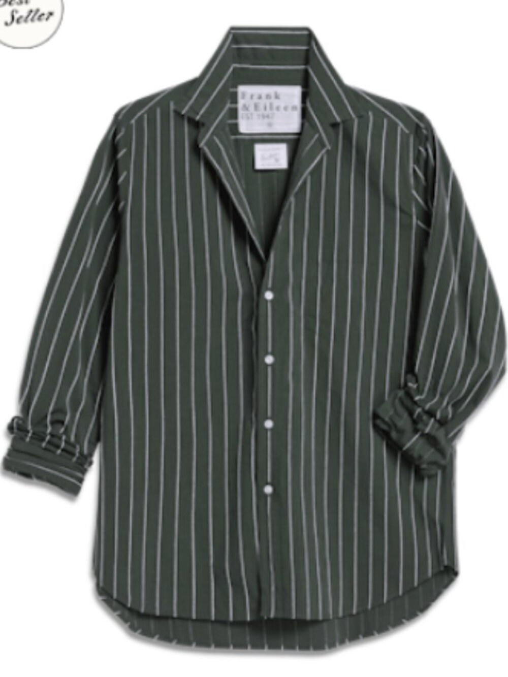 FRANK & EILEEN Eileen Cotton Shirt - Green & White Textured Stripe